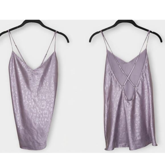 Victoria's Secret Tops - Victoria’s Secret Womens Purple Satin Leopard Cami XS Y2K Slip Strappy Back